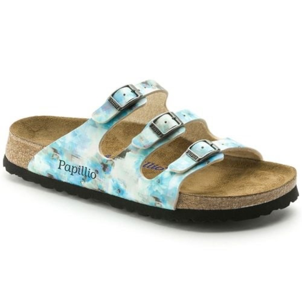 Papillio by Birkenstock Florida Blue Floral Watercolor Slide‎ Sandals Womens 37